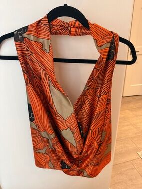 Women's Draped Halter Top in Orange Floral Print